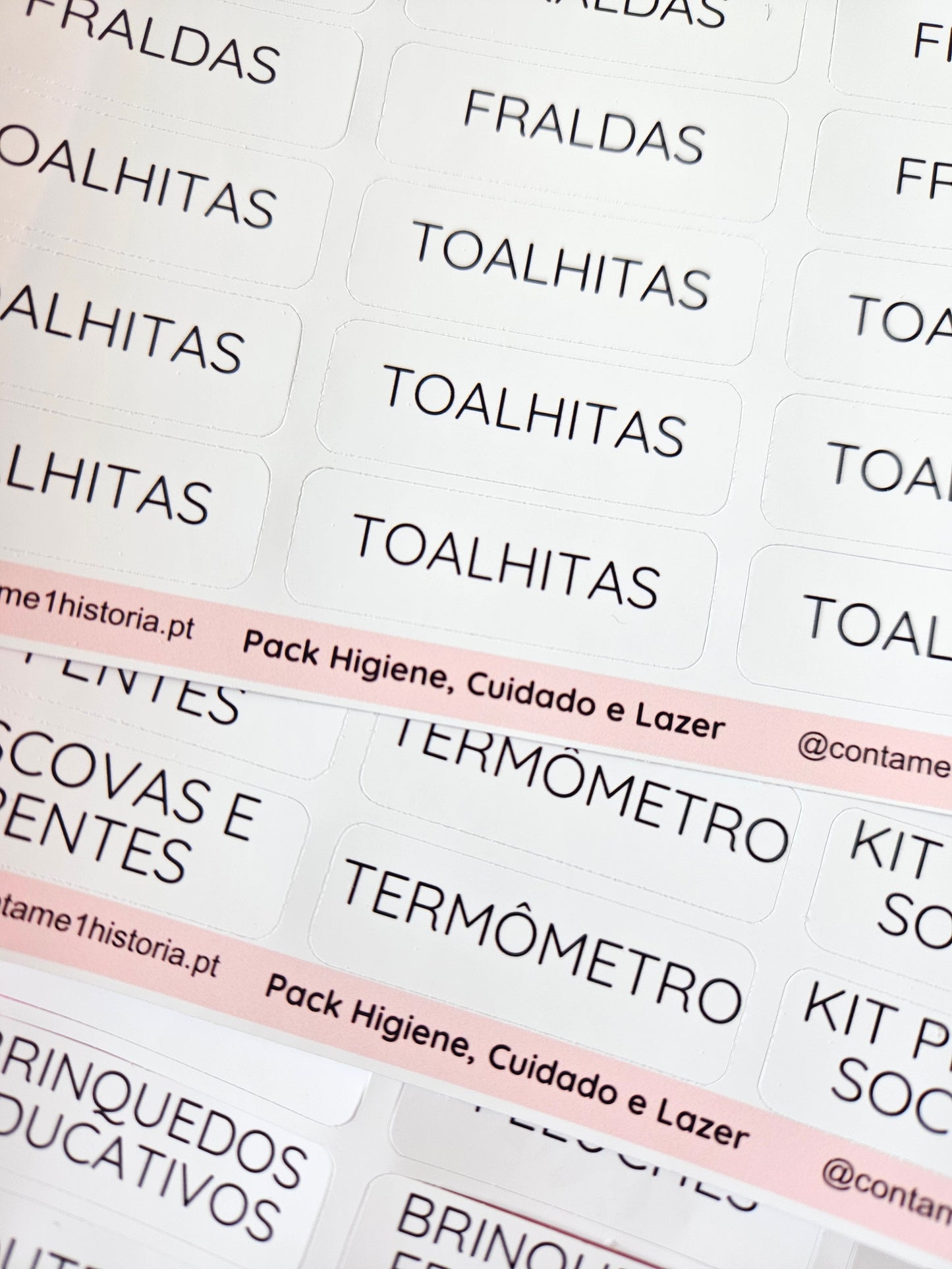 Etiquetas para gaveta Pack Higiene, Cuidado e Lazer