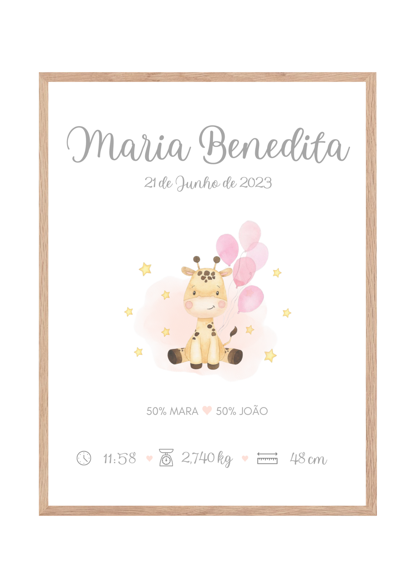 Quadro Nascimento Girafinha Rosa
