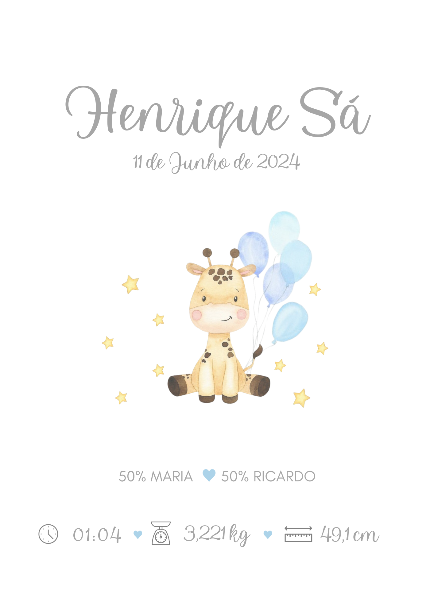 Quadro Nascimento Girafinha Azul